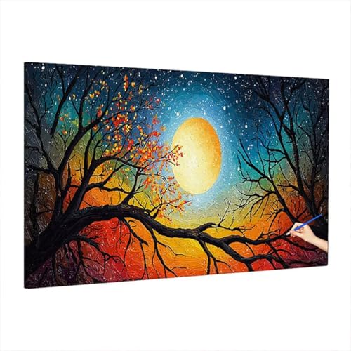 Malen Nach Zahlen Starry Night, Malen Nach Zahlen Erwachsene Baum, DIY Set Erwachsene Paint by Numbers, Paint by Numbers mit 3 Pinseln und Acrylfarbe, Ölgemälde Kit Deko Wohnzimmer 220x100cm D-43 von Aynaeinn