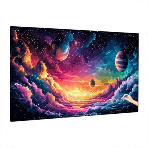 Malen Nach Zahlen Starry Night, Malen Nach Zahlen Erwachsene Fantasy, DIY Set Erwachsene Paint by Numbers, Paint by Numbers mit 3 Pinseln und Acrylfarbe, Ölgemälde Kit Deko Wohnzimmer 220x100cm D-88 von Aynaeinn