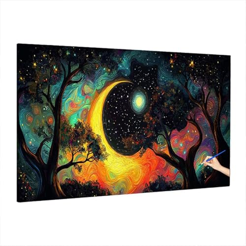 Malen Nach Zahlen Starry Night, Malen Nach Zahlen Erwachsene Fantasy, DIY Set Erwachsene Paint by Numbers, Paint by Numbers mit 3 Pinseln und Acrylfarbe, Ölgemälde Kit Deko Wohnzimmer 220x100cm S-68 von Aynaeinn