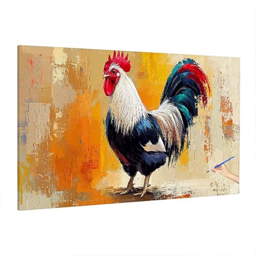 Malen Nach Zahlen Tiere, Malen Nach Zahlen Erwachsene Hahn, DIY Set Erwachsene Paint by Numbers, Paint by Numbers mit 3 Pinseln und Acrylfarbe, Ölgemälde Kit für Herbst Deko Wohnzimmer 110x50cm D-37 von Aynaeinn