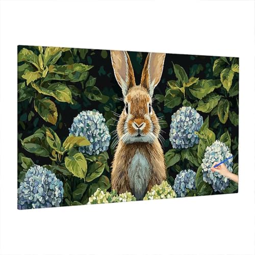 Malen Nach Zahlen Tiere, Malen Nach Zahlen Erwachsene Kaninchen, DIY Set Erwachsene Paint by Numbers, Paint by Numbers mit 3 Pinseln und Acrylfarbe, Ölgemälde Kit Herbst Deko Wohnzimmer 110x50cm S-65 von Aynaeinn