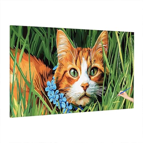 Malen Nach Zahlen Tiere, Malen Nach Zahlen Erwachsene Katze, DIY Set Erwachsene Paint by Numbers, Paint by Numbers mit 3 Pinseln und Acrylfarbe, Ölgemälde Kit für Herbst Deko Wohnzimmer 140x60cm D-49 von Aynaeinn