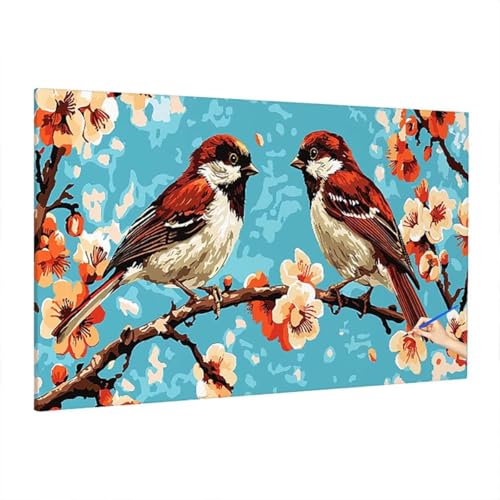 Malen Nach Zahlen Vogel, Malen Nach Zahlen Erwachsene Blumen, DIY Set Erwachsene Paint by Numbers, Paint by Numbers mit 3 Pinseln und Acrylfarbe, Ölgemälde Kit Herbst Deko Wohnzimmer 220x100cm Z-45 von Aynaeinn
