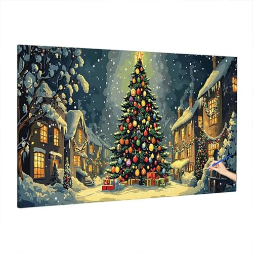 Malen Nach Zahlen Weihnachten, Malen Nach Zahlen Erwachsene Baum, DIY Set Erwachsene Paint by Numbers, Paint by Numbers mit 3 Pinseln und Acrylfarbe, Ölgemälde Kit Deko Wohnzimmer 220x100cm S-50 von Aynaeinn