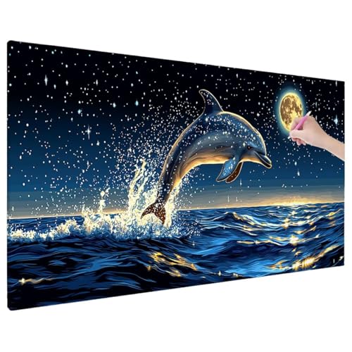 Meer Diamond Painting XXL, 5D Diamant Painting Bilder Delphin Muster mit Vollbohrer Leinwand, Diamond Art Stickerei Kreuzstich Set, Basteln Erwachsene Mosaikherstellung, Herbst Wanddeko 180x80 cm S-31 von Aynaeinn