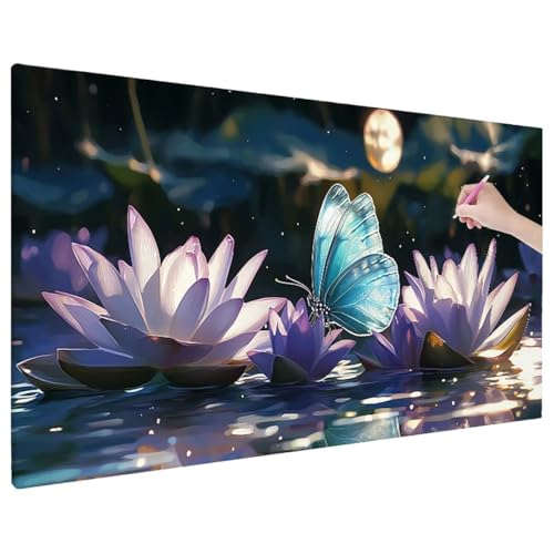 Schmetterlinge Diamond Painting XXL, 5D Diamant Painting Bilder Lotus Muster mit Vollbohrer Leinwand, Diamond Art Stickerei Kreuzstich Set, Basteln Erwachsene Mosaikherstellung, Wanddeko 90x40 cm F-12 von Aynaeinn