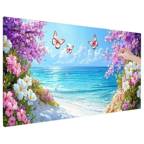 Schmetterlinge Diamond Painting XXL, 5D Diamant Painting Bilder Strand mit Vollbohrer Leinwand, Diamond Art Stickerei Kreuzstich Set, Basteln Erwachsene Mosaikherstellung, Wanddeko 140x60 cm F-39 von Aynaeinn