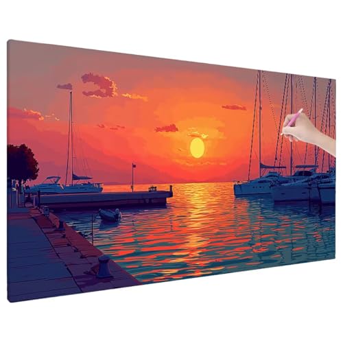 Sonnenuntergang Diamond Painting XXL, 5D Diamant Painting Bilder Meer mit Vollbohrer Leinwand, Diamond Art Stickerei Kreuzstich Set, Basteln Erwachsene Mosaikherstellung, Wanddeko 140x60 cm E-95 von Aynaeinn