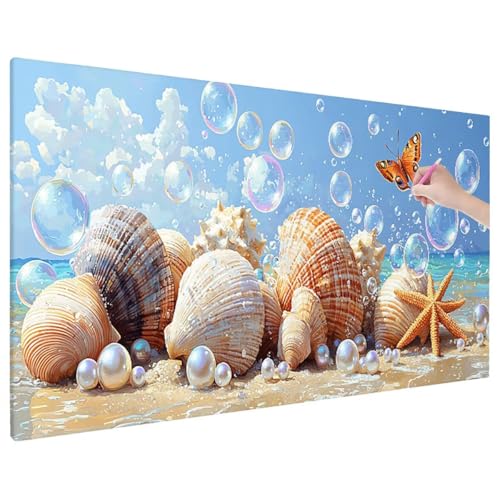 Strand Diamond Painting XXL, 5D Diamant Painting Bilder Schmetterlinge mit Vollbohrer Leinwand, Diamond Art Stickerei Kreuzstich Set, Basteln Erwachsene Mosaikherstellung, Wanddeko 90x40 cm E-80 von Aynaeinn