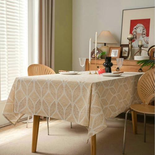 Ayoiow Khaki Tischdecke Abwaschbar Rechteckig 140x160 Baumwolle Leinen Tischdecke Unterlage Wasserdicht Blätter Gedruckt Dauerhaft für Garten von Ayoiow