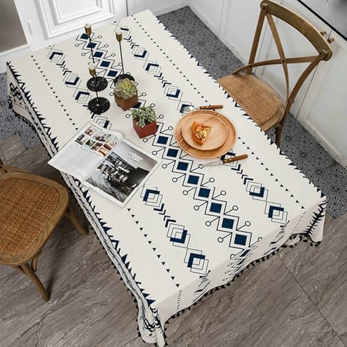 Ayoiow Schwarz Weiß Tischdecken Rechteckig 140x180 Polyester Baumwolle Tischdecke Innenbereich Wasserabweisend Raute Geometrisch Dauerhaft für Balkon von Ayoiow