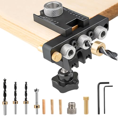 3-in-1 Bohrschablone Möbelbau, Holzdübel Bohrschablone mit 8/10/15mm Dübellöcher Positionierungsclip Einstellbare Bohrer Perforator für Die Holzbearbeitung DIY Panel Möbel Installation von Ayolofei