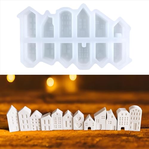 Silikonformen Gießformen Häuser, 12 Stück Gießformen Silikon Haus Mini, Weihnachten Gießformen Silikon, Gips für Gießen Haus Kranz, Gipsformen mit kreativen Beton, Harz Gießharz, Raysin Gießpulver von Ayolofei
