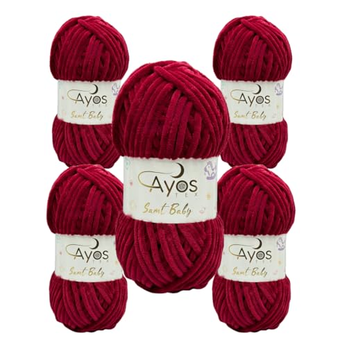 Ayos Samt Baby 120m, 5x100g Chenillewolle I 100% Polyester I kuschelweiche Baby Wolle I Flauschwolle I Pelüschwolle I zum Häkeln und Stricken 20 Weinrot Ayos Samt Baby 120m, 5x100g Chenillewolle I 100% Polyester I kuschelweiche Baby Wolle I Flauschwolle I Pelüschwolle I zum Häkeln und Stricken 20 Weinrot von AyosTex