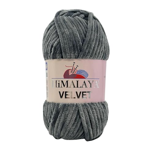 Himalaya Velvet Chenillegarn 120m, 100g I 100% Polyester I Strickgarn I Micropolyester Wolle I Flauschwolle I Chenillewolle I samt Wolle I zum Stricken oder Häkeln (90020 Dunkles Grau) von AyosTex