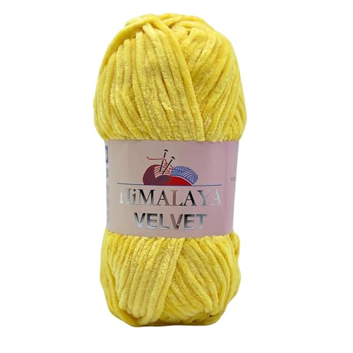 Himalaya Velvet Wolle 120m, 100g I Gelb I 100% Polyester I Strickgarn I Mikropolyester Wolle I Flauschwolle I Chenille I Baumwolle I samt Wolle I zum Stricken oder Häkeln von AyosTex
