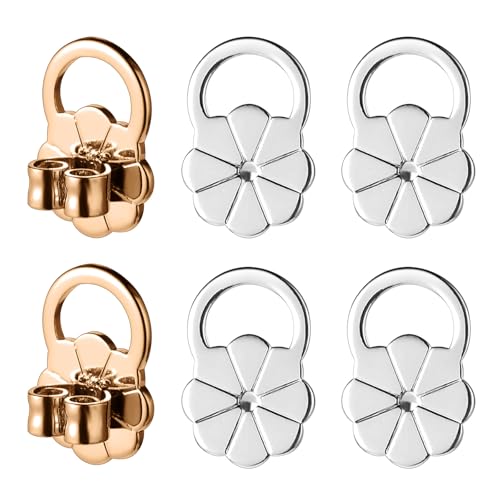 6 Stück Ohrstecker Verschluss Einstellbare Gold Hypoallergen Ohrringheber Ohrring Verschlüsse Ohrring Lifter für Earring Lifters Backs Ohrmuschelheber Damen(Gold, Silber) von Aysatogc