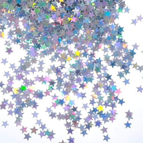 Glitzerstern-Konfetti, glitzernde Pailletten, Streustern-Konfetti für Tisch, silber-metallische Glitzerfolie für Geburtstag, Party, Basteln, Hochzeit, Festival, 3000 Stück (30 g, 6 mm) von Aysatogc