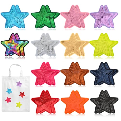 Pailletten-Stern-Aufnäher zum Aufbügeln für Hüte, glänzende Stickerei, Pailletten, Sterne, mehrere Farben, Reparaturflicken, Basteln, für Kleidung, Jacken, Jeans, Hosen, Kleid, Rucksack, 28 Stück Pailletten-Stern-Aufnäher zum Aufbügeln für Hüte, glänzende Stickerei, Pailletten, Sterne, mehrere Farben, Reparaturflicken, Basteln, für Kleidung, Jacken, Jeans, Hosen, Kleid, Rucksack, 28 Stück von Aysatogc