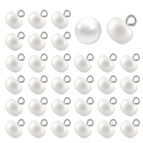 Perlenknöpfe, 10 mm, runde Perlenknöpfe mit Schaft, zum Nähen, wiederverwendbare Knöpfe für Hochzeitskleider, Hemden, Wollpullover, Schmuckdekorationen (weiß), 50 Stück von Aysatogc