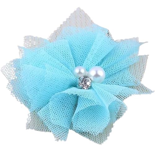Chiffon Blumen 10 STÜCKE 6,5 CM Chiffon Spitzenbesatz Patch Applikation Mesh Stoff Hochzeitskleid DIY Blumen Braut Haar Schleier Kleidung Kopfbedeckung Dekoration(Aqua) von Ayztantine