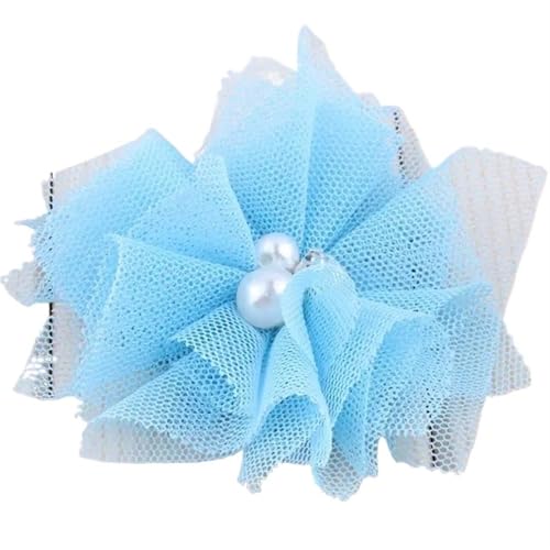Chiffon Blumen 10 STÜCKE 6,5 CM Chiffon Spitzenbesatz Patch Applikation Mesh Stoff Hochzeitskleid DIY Blumen Braut Haar Schleier Kleidung Kopfbedeckung Dekoration(Baby Blue) von Ayztantine