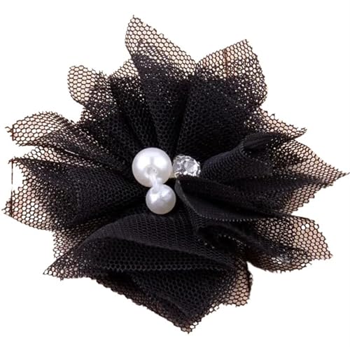 Chiffon Blumen 10 STÜCKE 6,5 CM Chiffon Spitzenbesatz Patch Applikation Mesh Stoff Hochzeitskleid DIY Blumen Braut Haar Schleier Kleidung Kopfbedeckung Dekoration(Black) von Ayztantine