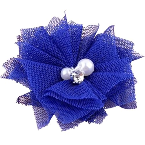 Chiffon Blumen 10 STÜCKE 6,5 CM Chiffon Spitzenbesatz Patch Applikation Mesh Stoff Hochzeitskleid DIY Blumen Braut Haar Schleier Kleidung Kopfbedeckung Dekoration(Blue) von Ayztantine