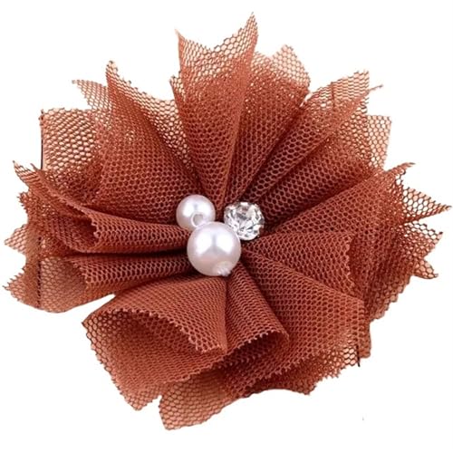 Chiffon Blumen 10 STÜCKE 6,5 CM Chiffon Spitzenbesatz Patch Applikation Mesh Stoff Hochzeitskleid DIY Blumen Braut Haar Schleier Kleidung Kopfbedeckung Dekoration(Chocolate) von Ayztantine