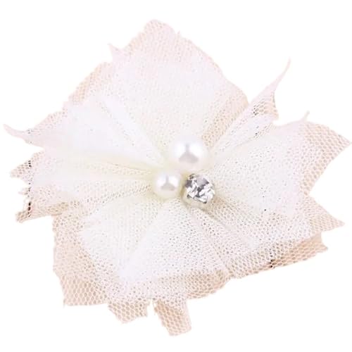 Chiffon Blumen 10 STÜCKE 6,5 CM Chiffon Spitzenbesatz Patch Applikation Mesh Stoff Hochzeitskleid DIY Blumen Braut Haar Schleier Kleidung Kopfbedeckung Dekoration(Cream) von Ayztantine