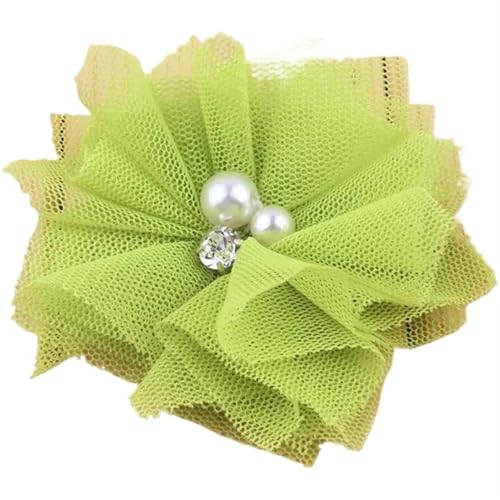 Chiffon Blumen 10 STÜCKE 6,5 CM Chiffon Spitzenbesatz Patch Applikation Mesh Stoff Hochzeitskleid DIY Blumen Braut Haar Schleier Kleidung Kopfbedeckung Dekoration(Green) von Ayztantine