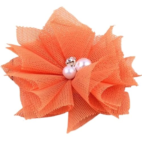 Chiffon Blumen 10 STÜCKE 6,5 CM Chiffon Spitzenbesatz Patch Applikation Mesh Stoff Hochzeitskleid DIY Blumen Braut Haar Schleier Kleidung Kopfbedeckung Dekoration(Orange) von Ayztantine