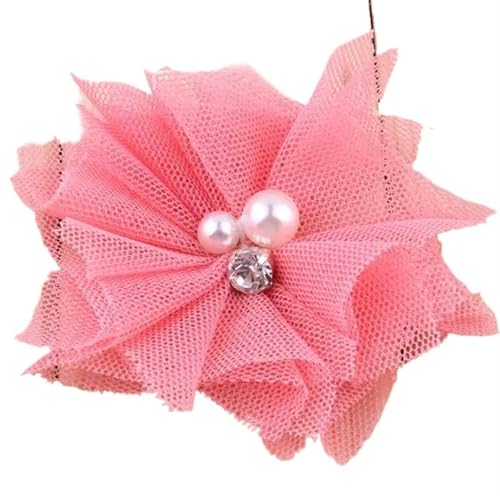 Chiffon Blumen 10 STÜCKE 6,5 CM Chiffon Spitzenbesatz Patch Applikation Mesh Stoff Hochzeitskleid DIY Blumen Braut Haar Schleier Kleidung Kopfbedeckung Dekoration(Peach) von Ayztantine