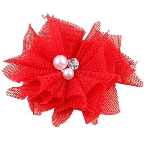 Chiffon Blumen 10 STÜCKE 6,5 CM Chiffon Spitzenbesatz Patch Applikation Mesh Stoff Hochzeitskleid DIY Blumen Braut Haar Schleier Kleidung Kopfbedeckung Dekoration(Red) von Ayztantine