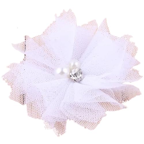 Chiffon Blumen 10 STÜCKE 6,5 CM Chiffon Spitzenbesatz Patch Applikation Mesh Stoff Hochzeitskleid DIY Blumen Braut Haar Schleier Kleidung Kopfbedeckung Dekoration(White) von Ayztantine