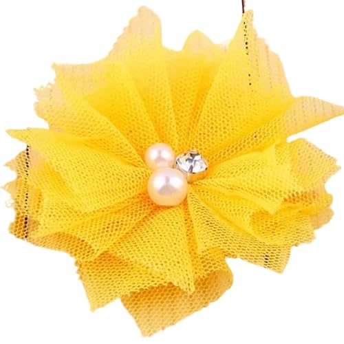 Chiffon Blumen 10 STÜCKE 6,5 CM Chiffon Spitzenbesatz Patch Applikation Mesh Stoff Hochzeitskleid DIY Blumen Braut Haar Schleier Kleidung Kopfbedeckung Dekoration(Yellow) von Ayztantine