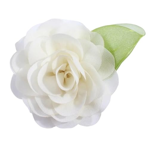 Chiffon Blumen 10 STÜCKE 8,5 CM Chiffon Stoff Blume Blumen Mit Green Leaf Künstliche for Hochzeitseinladung(Milky white) von Ayztantine