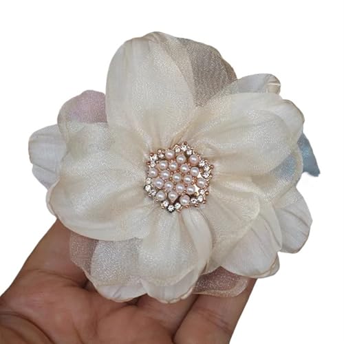 Chiffon Blumen 10 Stücke 9 CM Chiffon Stoff Blume Handgemachte DIY Künstliche Kleid Kopfbedeckungen Haarnadel Schuhe Dekoration(Beige) von Ayztantine
