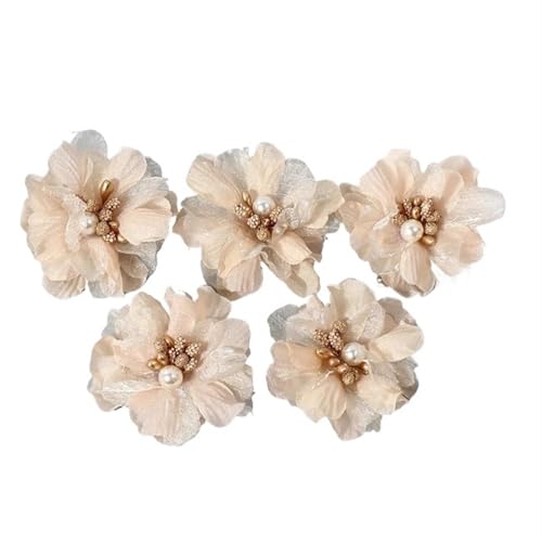 Chiffon Blumen 2/5 Stücke Chiffon Künstliche Blumen Garn Gefälschte for Wohnkultur Hochzeit Dekoration DIY Braut Haar Kleidung Kranz Zubehör(Champagne,5Pcs) von Ayztantine