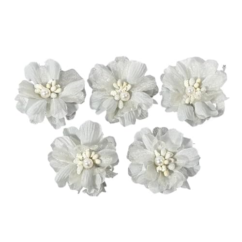 Chiffon Blumen 2/5 Stücke Chiffon Künstliche Blumen Garn Gefälschte for Wohnkultur Hochzeit Dekoration DIY Braut Haar Kleidung Kranz Zubehör(Light green,5Pcs) von Ayztantine