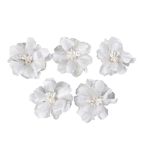 Chiffon Blumen 2/5 Stücke Chiffon Künstliche Blumen Garn Gefälschte for Wohnkultur Hochzeit Dekoration DIY Braut Haar Kleidung Kranz Zubehör(WHITE,5Pcs) von Ayztantine