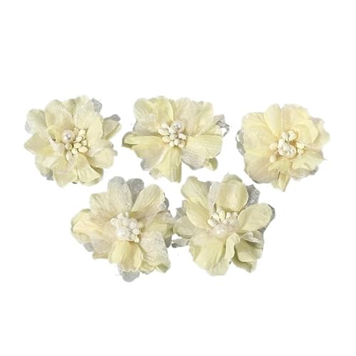 Chiffon Blumen 2/5 Stücke Chiffon Künstliche Blumen Garn Gefälschte for Wohnkultur Hochzeit Dekoration DIY Braut Haar Kleidung Kranz Zubehör(Yellow,5Pcs) von Ayztantine