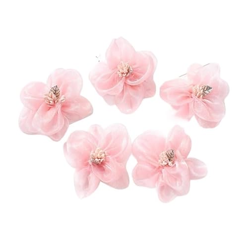 Chiffon Blumen 5 Stücke 4CM Gebrannte Satin Stoff Blume Mit Staubblatt for Haarnadel Handwerk Dekoration Künstliche Blatt for Hochzeit Kleid Decor(Pink) von Ayztantine