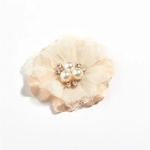 Chiffon Blumen 5 Stücke 6, cm Perle Mesh Gaze Künstliche Chiffon Blume Spitze Trim Patch Applique Stoff Hochzeit Kleid DIY Blumen Braut Haar(Beige) von Ayztantine
