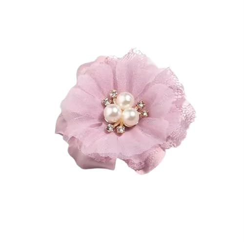 Chiffon Blumen 5 Stücke 6, cm Perle Mesh Gaze Künstliche Chiffon Blume Spitze Trim Patch Applique Stoff Hochzeit Kleid DIY Blumen Braut Haar(Pink) von Ayztantine