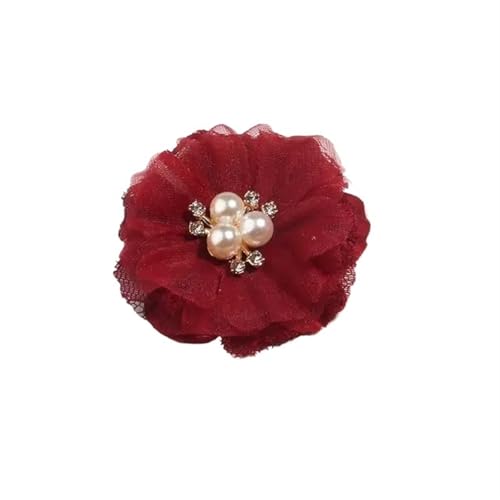 Chiffon Blumen 5 Stücke 6, cm Perle Mesh Gaze Künstliche Chiffon Blume Spitze Trim Patch Applique Stoff Hochzeit Kleid DIY Blumen Braut Haar(Red) von Ayztantine