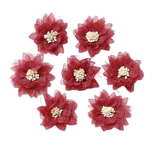 Chiffon Blumen 5 Stücke Chiffon Blumen Kopf Künstliche for Wohnkultur Ehe Hochzeit Dekoration Braut Girlande Zubehör(Red,10Pcs) von Ayztantine