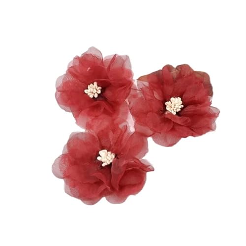 Chiffon Blumen 5PCs Weiche Chiffon Künstliche Blumen DIY Nähen for Handwerk Rose Stoff Blume for Handarbeiten Hochzeit Home Decor Zubehör(Red) von Ayztantine