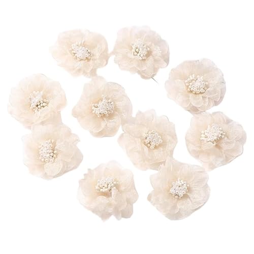 Chiffon Blumen 5Pcs Chiffon Künstliche Blumen Kopf Patches Zubehör for Kinder Mädchen Haarnadel Dekoration(Beige) von Ayztantine