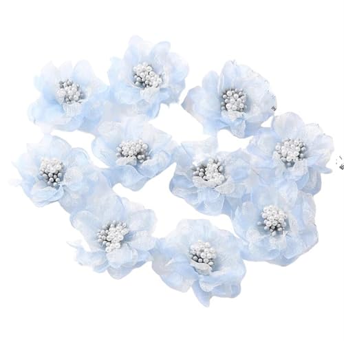 Chiffon Blumen 5Pcs Chiffon Künstliche Blumen Kopf Patches Zubehör for Kinder Mädchen Haarnadel Dekoration(Blue) von Ayztantine